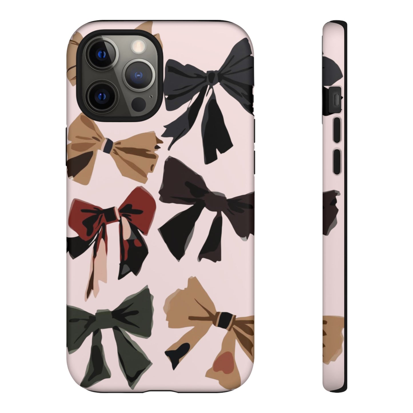 Bow Pattern Phone Case - Pink, Brown & Black Bows Protective Cover