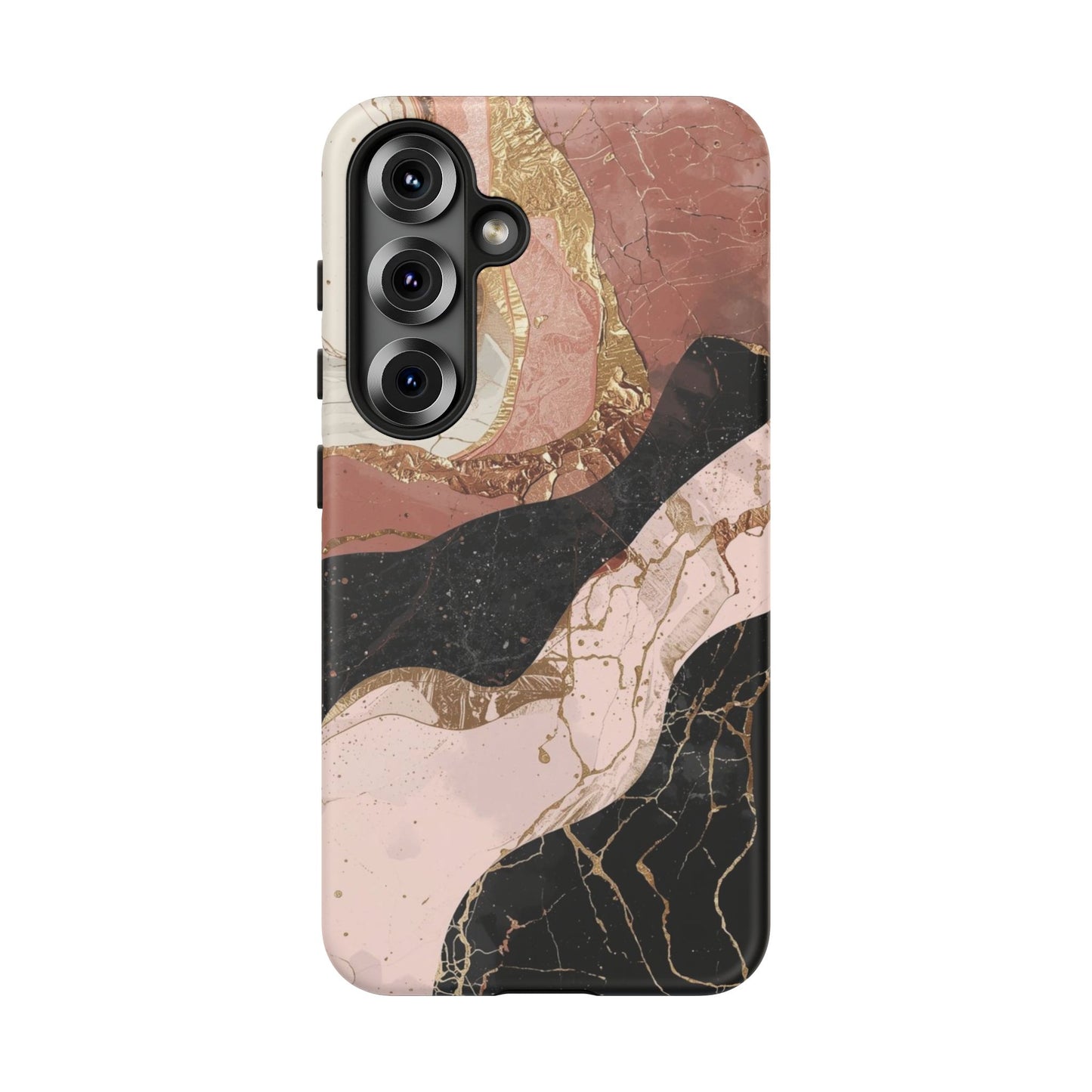 Marbled Rose Gold Phone Case — Abstract Pink & Black Protective Tough Case