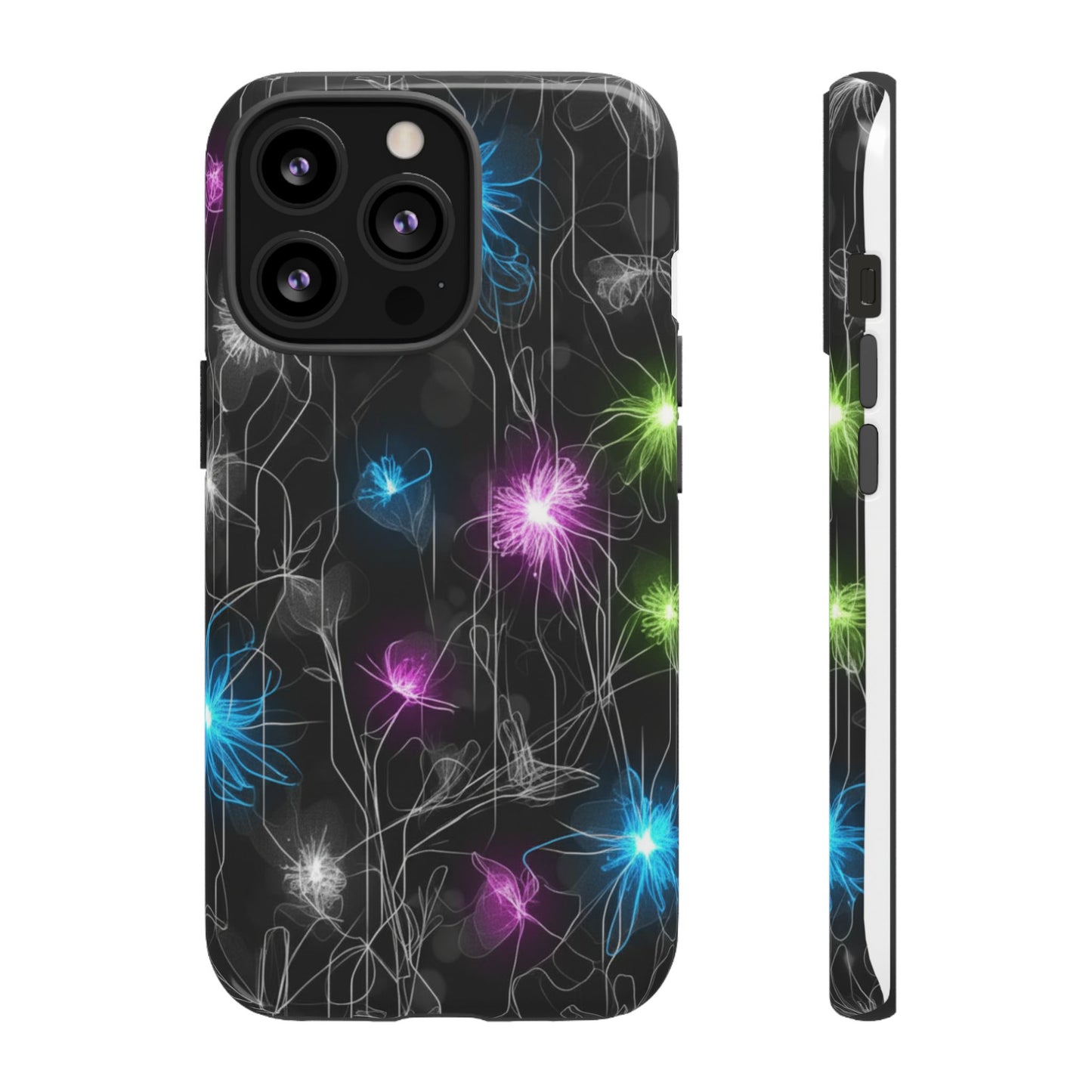 Neon Floral Tough Phone Case — Glow Flower Protective iPhone Cover
