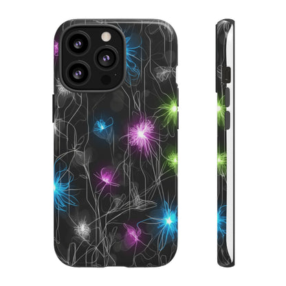 Neon Floral Tough Phone Case — Glow Flower Protective iPhone Cover