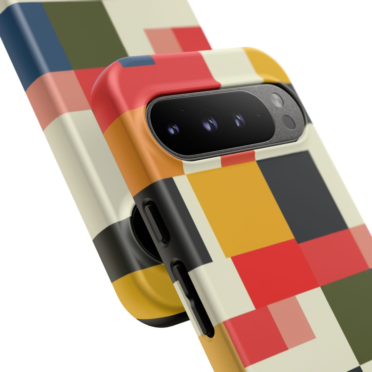 Abstract Color Block Tough Phone Case — Retro Geometric Protective Cover