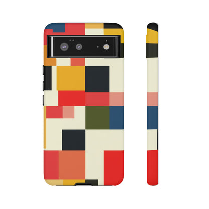 Abstract Color Block Tough Phone Case — Retro Geometric Protective Cover