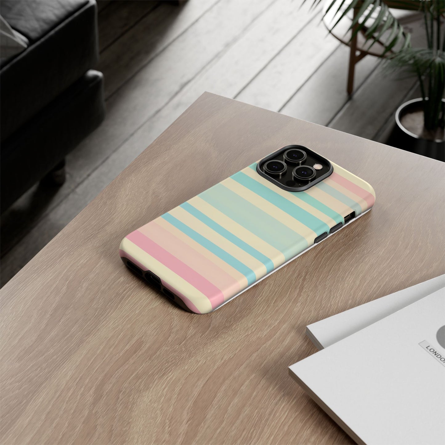 Pastel Striped Tough Phone Case – Protective Retro Rainbow Design