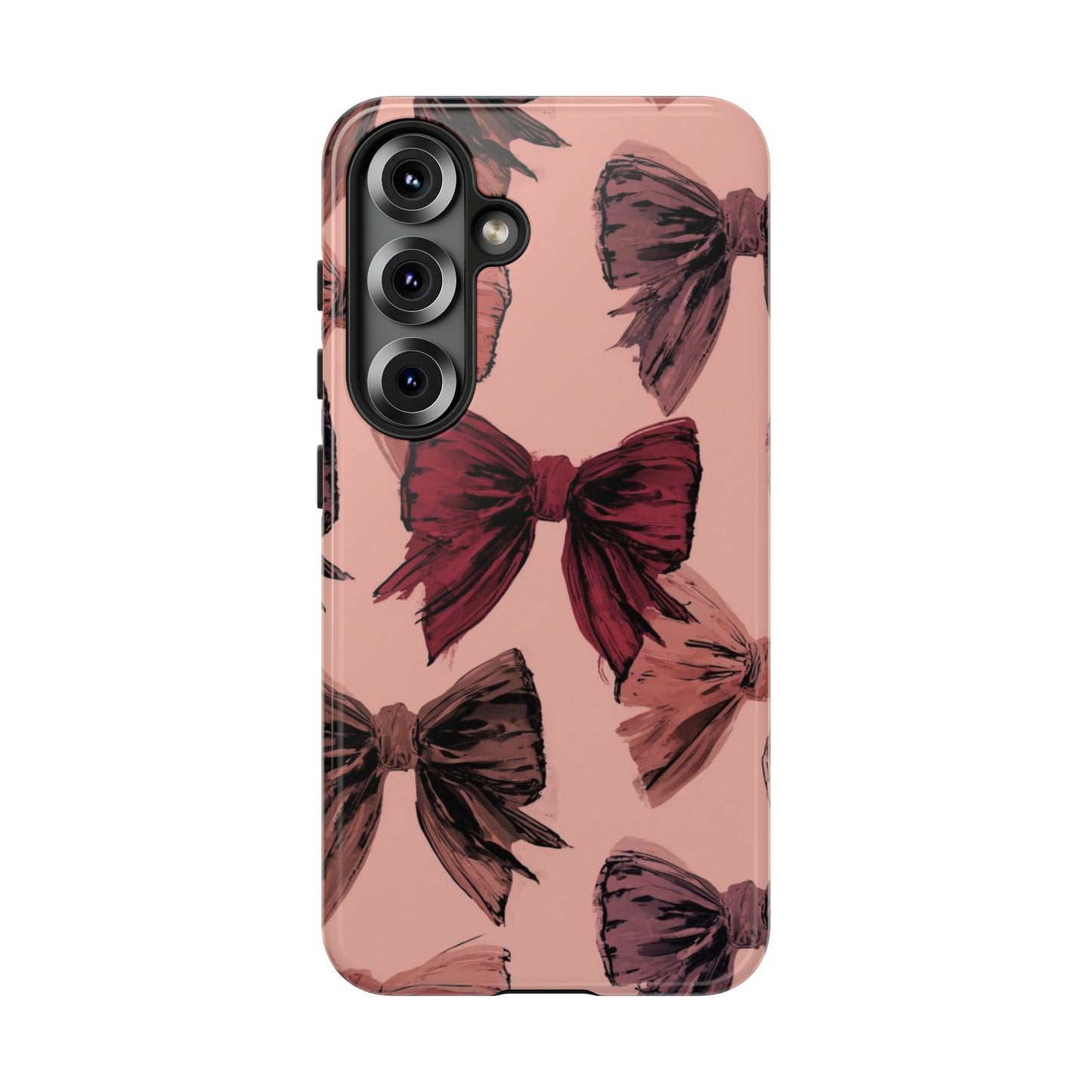Bow Pattern Tough Phone Case — Pink Watercolor Bows Protective iPhone Cover