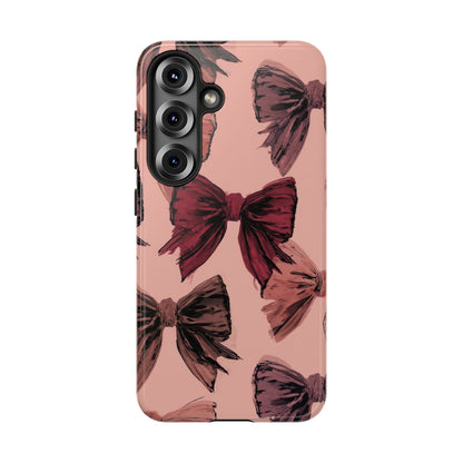 Bow Pattern Tough Phone Case — Pink Watercolor Bows Protective iPhone Cover