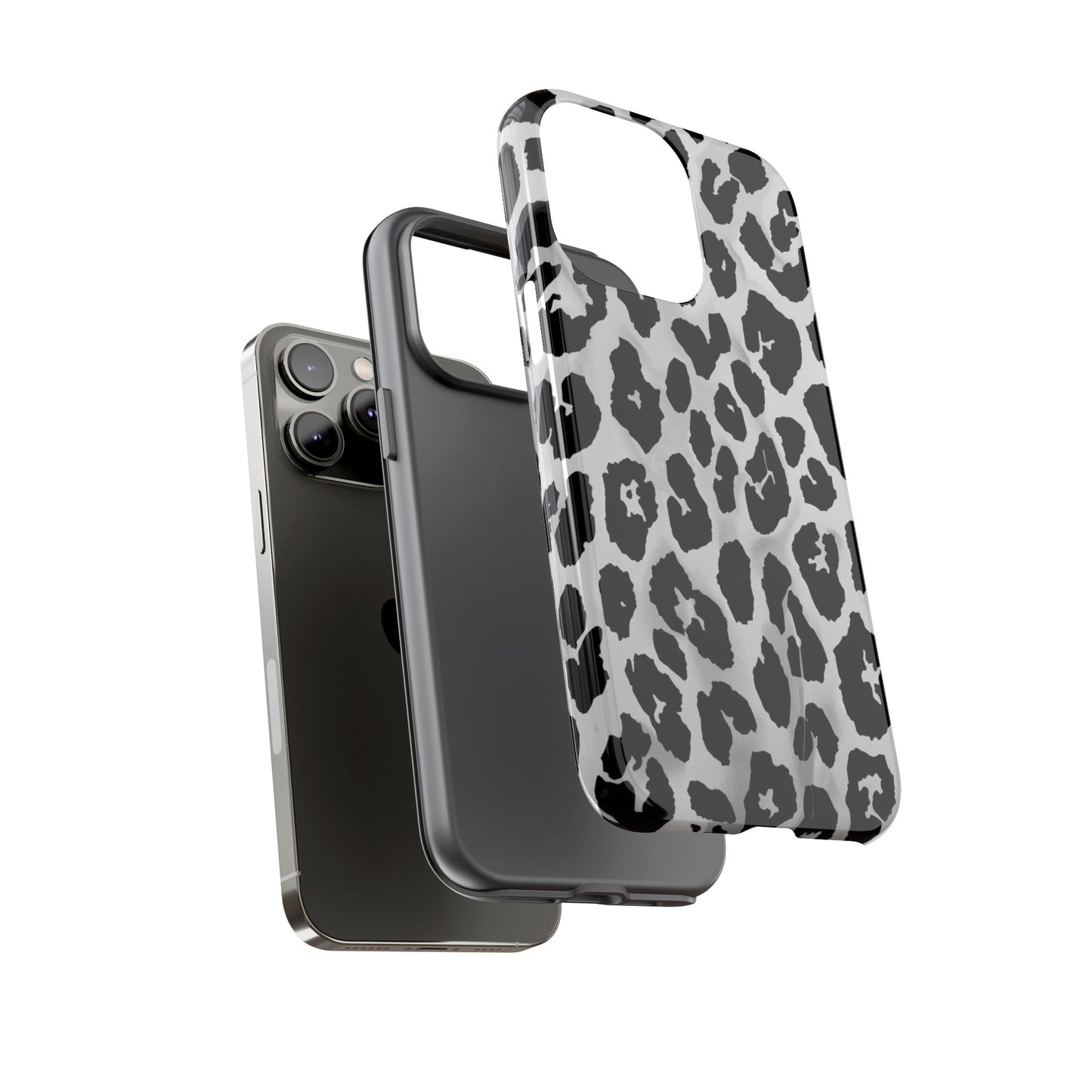 Leopard Print Tough Phone Case – Black & White Animal Pattern Protective Cover