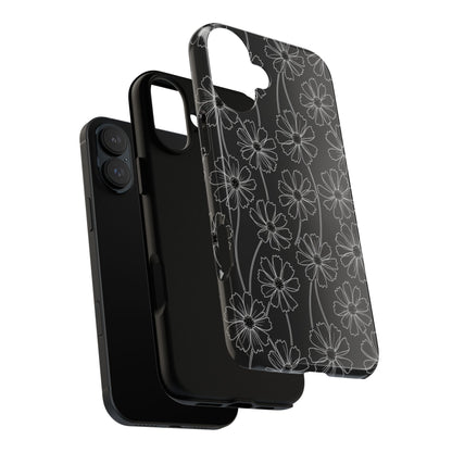 Floral Doodle Tough Phone Case — Black & Gray Daisy Pattern