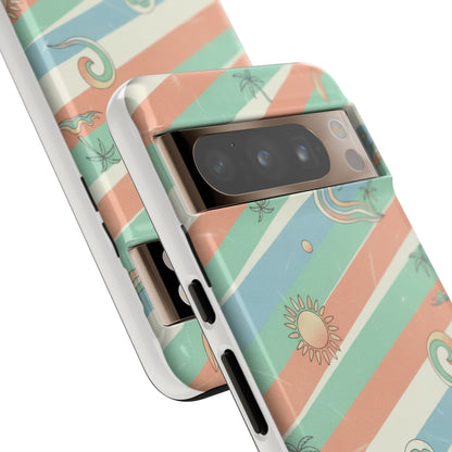 Surf Stripe Tough Phone Case — Retro Beach Waves Pattern