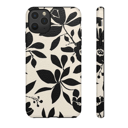 Black Floral Pattern Phone Case — Monochrome Botanical Tough Case