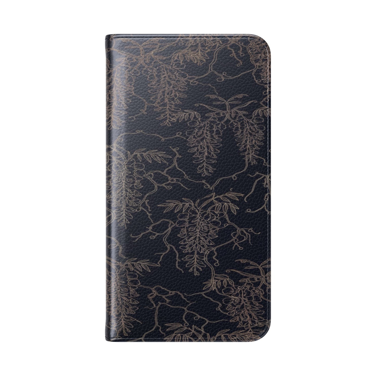 Botanical Noir Flip Phone Case — Dark Floral Wallet Cover with Card Slots