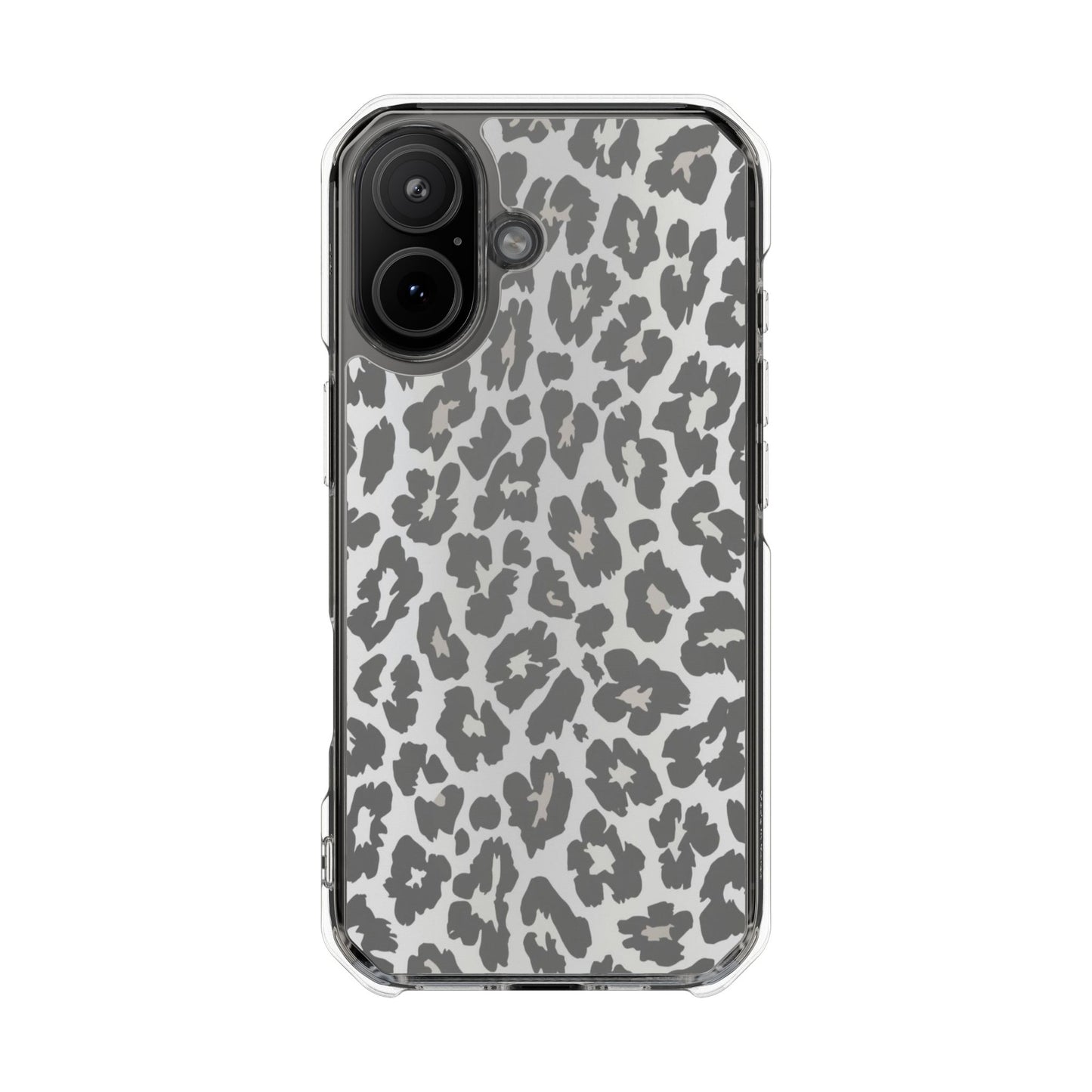 Clear Magnetic Impact Phone Case — Gray Leopard Print