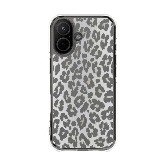 Clear Magnetic Impact Phone Case — Gray Leopard Print