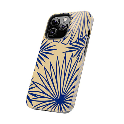 Tropical Palm Pattern Tough Phone Case — Navy Blue Fan Leaves on Sand