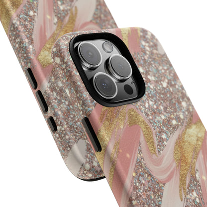 Glitter Blush Marble Phone Case — Pink Gold Swirl Tough Case