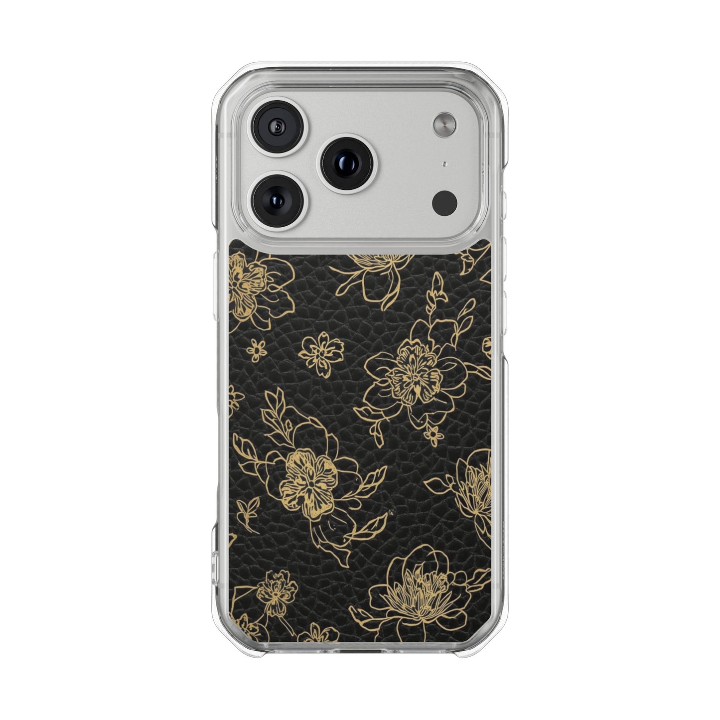 Clear Magnetic Impact Phone Case — Gold Floral Overlay