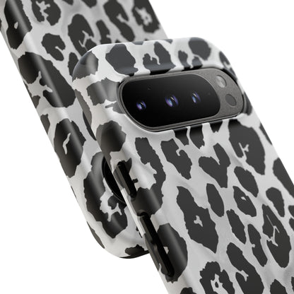 Leopard Print Tough Phone Case – Black & White Animal Pattern Protective Cover