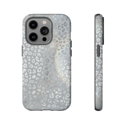 Grey Leopard Print Tough Phone Case — Durable Protective iPhone Cover