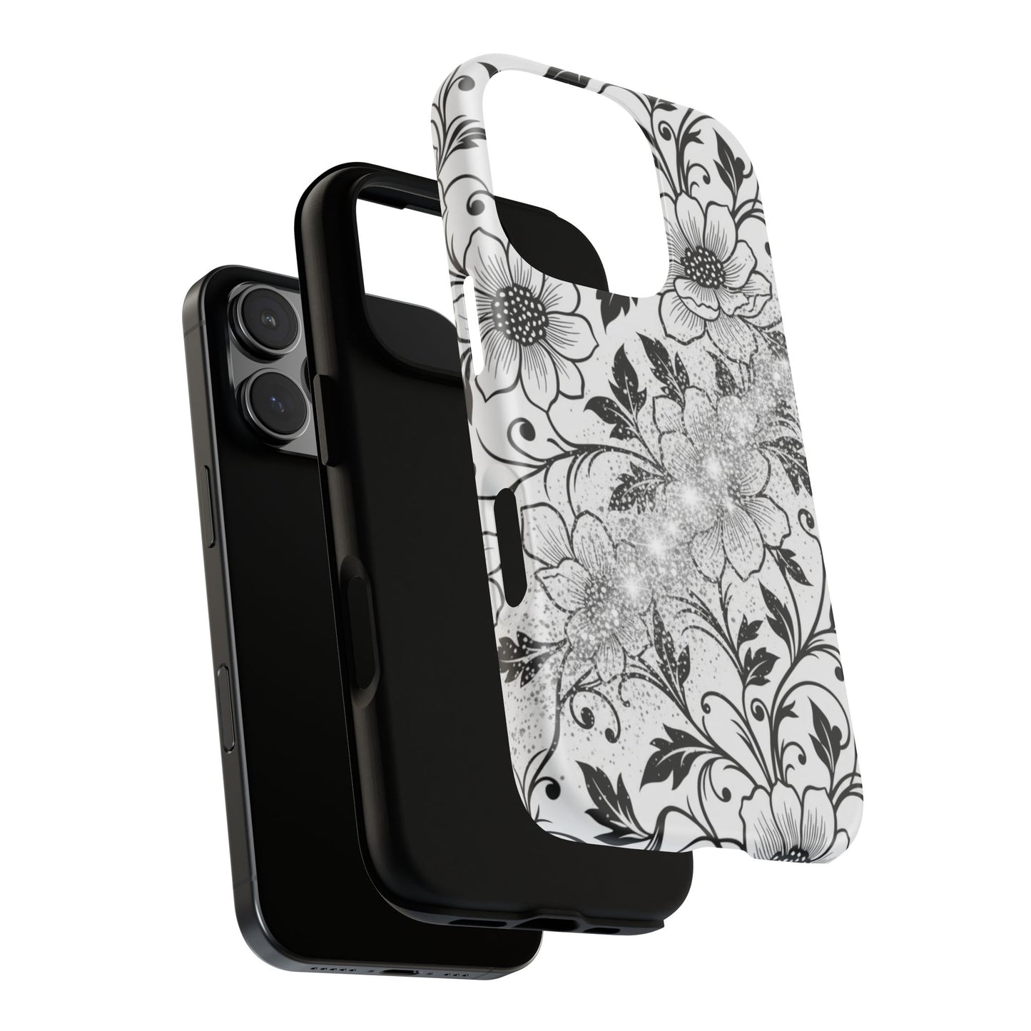 Floral Lace Phone Case — Black & White Vintage Flower Protective Case