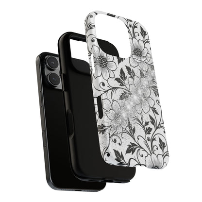 Floral Lace Phone Case — Black & White Vintage Flower Protective Case