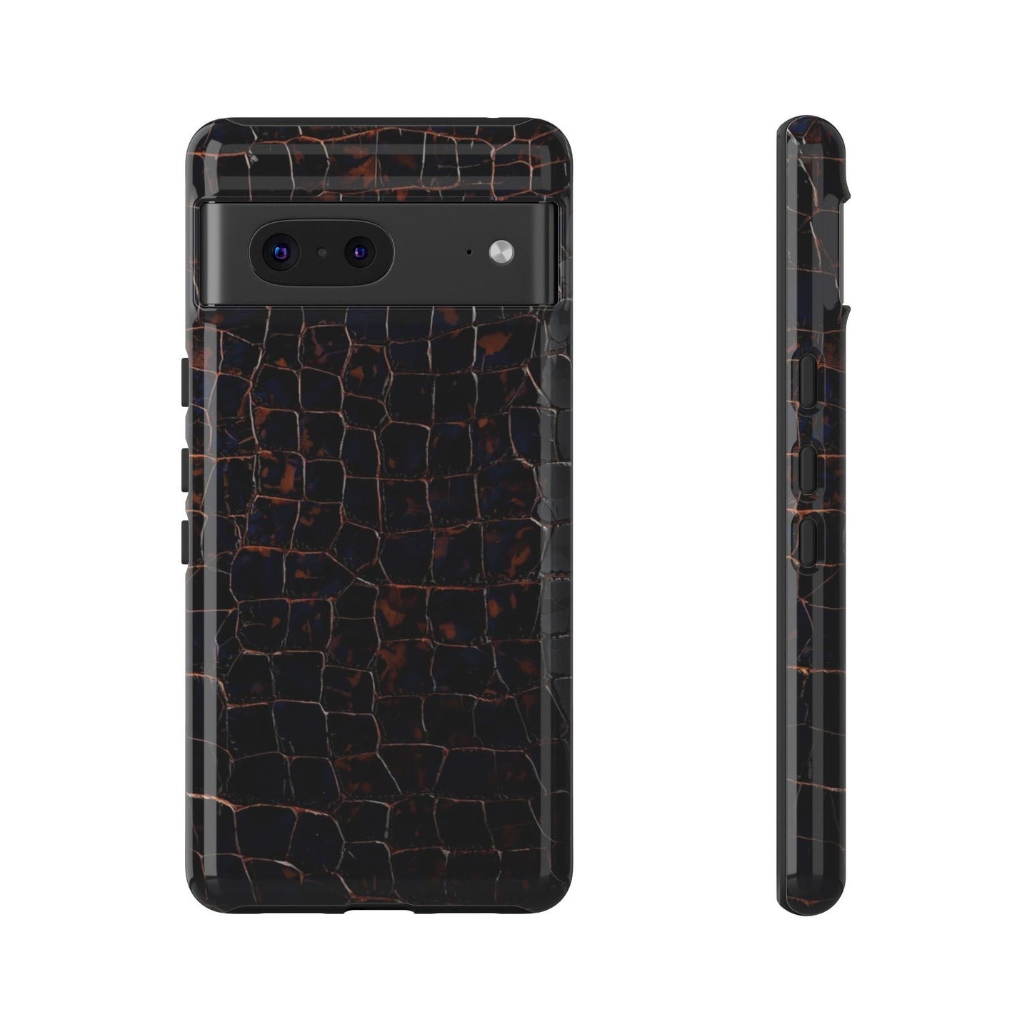 Croc-Embossed Tough Phone Case — Shockproof Black Alligator Texture