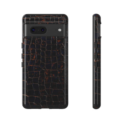 Croc-Embossed Tough Phone Case — Shockproof Black Alligator Texture