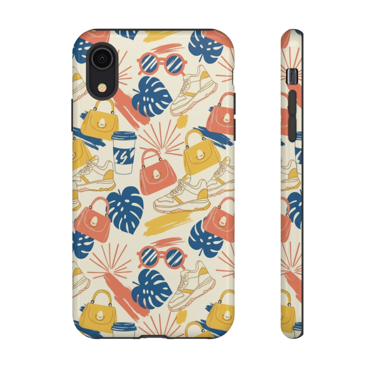 Tough Cases: Retro Summer Pattern Phone Case – Sunglasses, Sneakers & Tropical Leaves