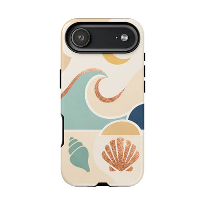 Sea Breeze Tough Phone Case — Retro Waves & Shells Design