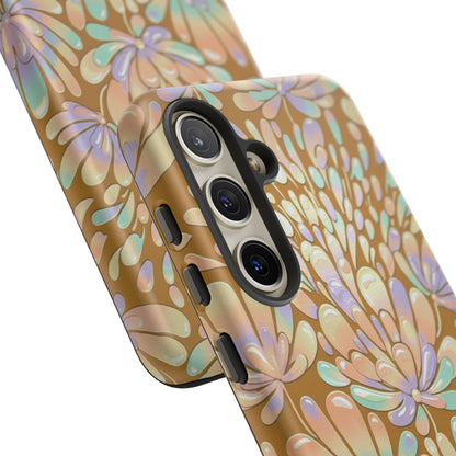 Floral Burst Tough Phone Case – Gold Pastel Botanical Protection