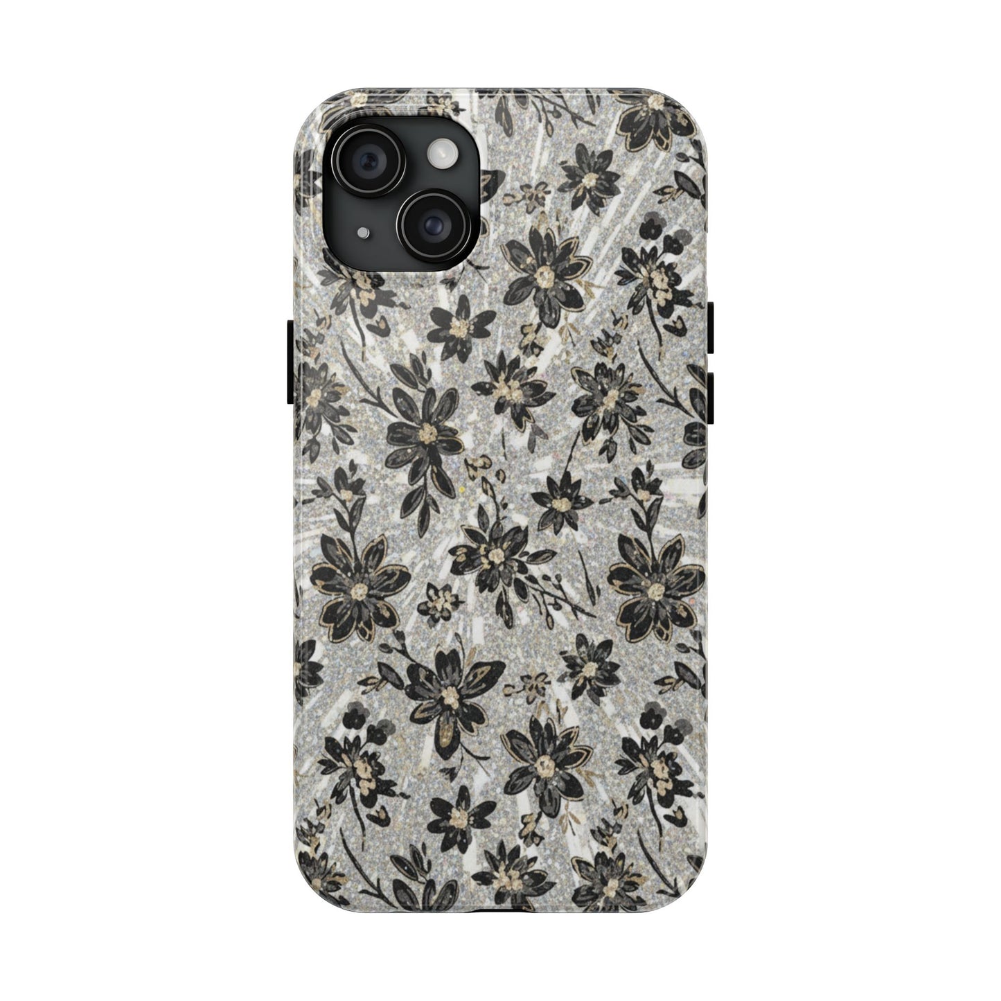 Floral Vintage Tough Phone Case — Black & Gray Rustic Flower Protective Case