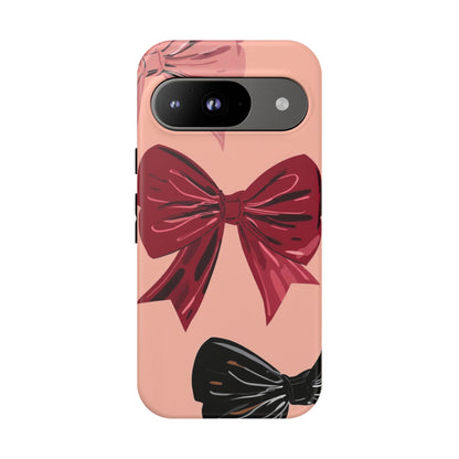 Bow Pattern Tough Phone Case — Pink, Red & Black Decorative Bows