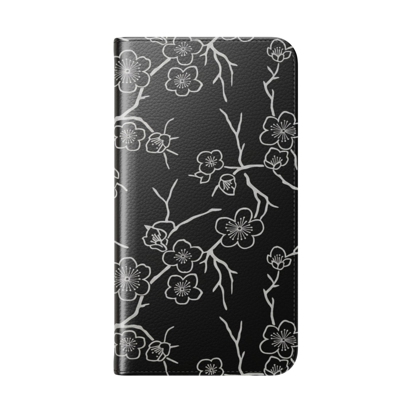 Black Cherry Blossom Flip Phone Case – Floral Wallet Flip Case with Card Slots