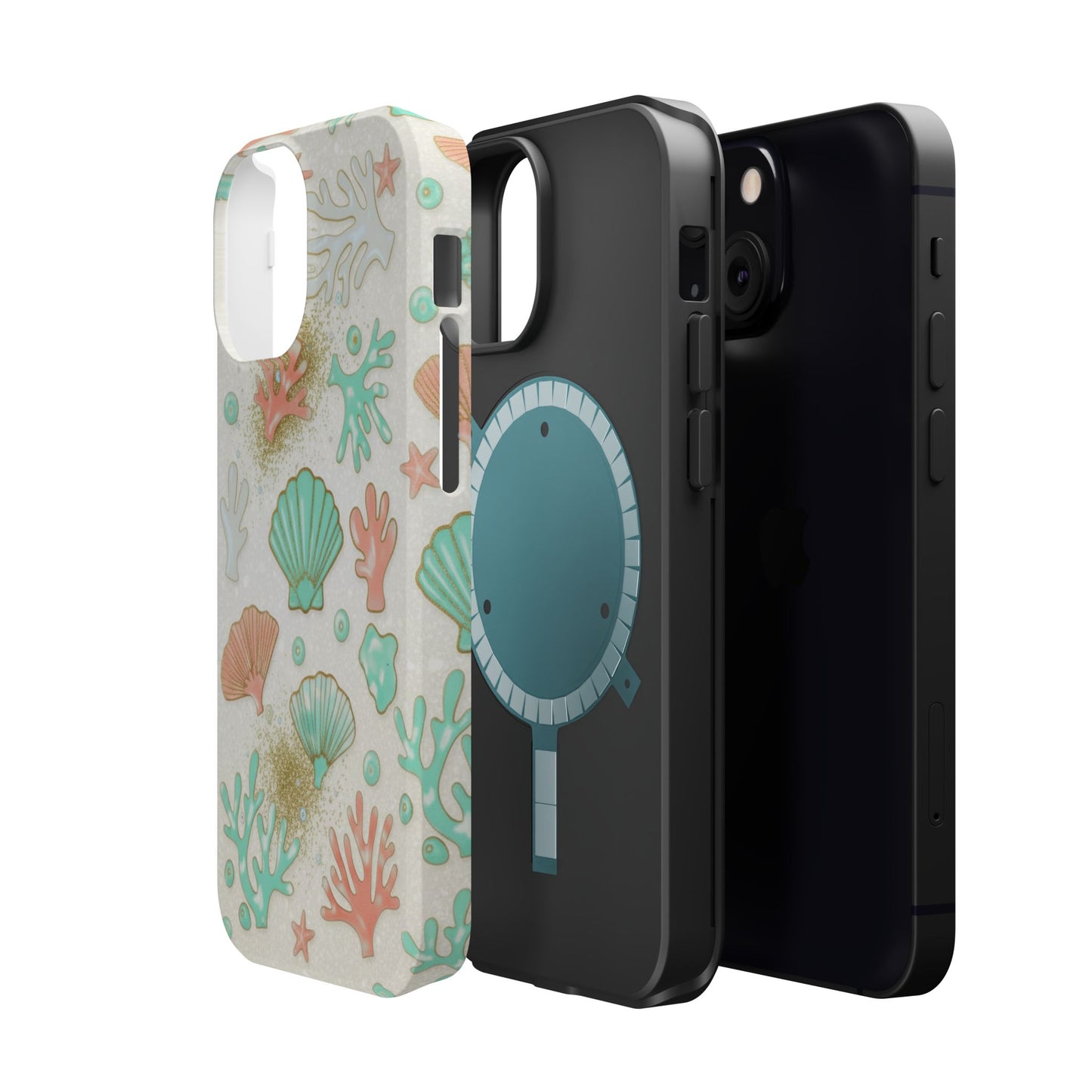 Sea Shells Magnetic Impact Phone Case — Pastel Coral & Teal Beach Design