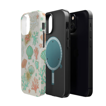 Sea Shells Magnetic Impact Phone Case — Pastel Coral & Teal Beach Design