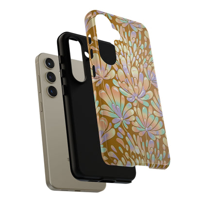 Floral Burst Tough Phone Case – Gold Pastel Botanical Protection