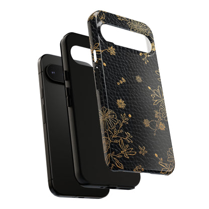 Floral Gold Foil Leather Texture Tough Phone Case