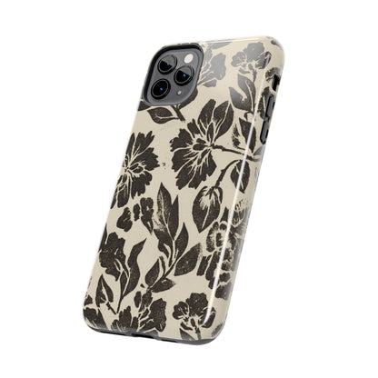 Floral Noir Tough Phone Case — Black Vintage Flower Protective Cover