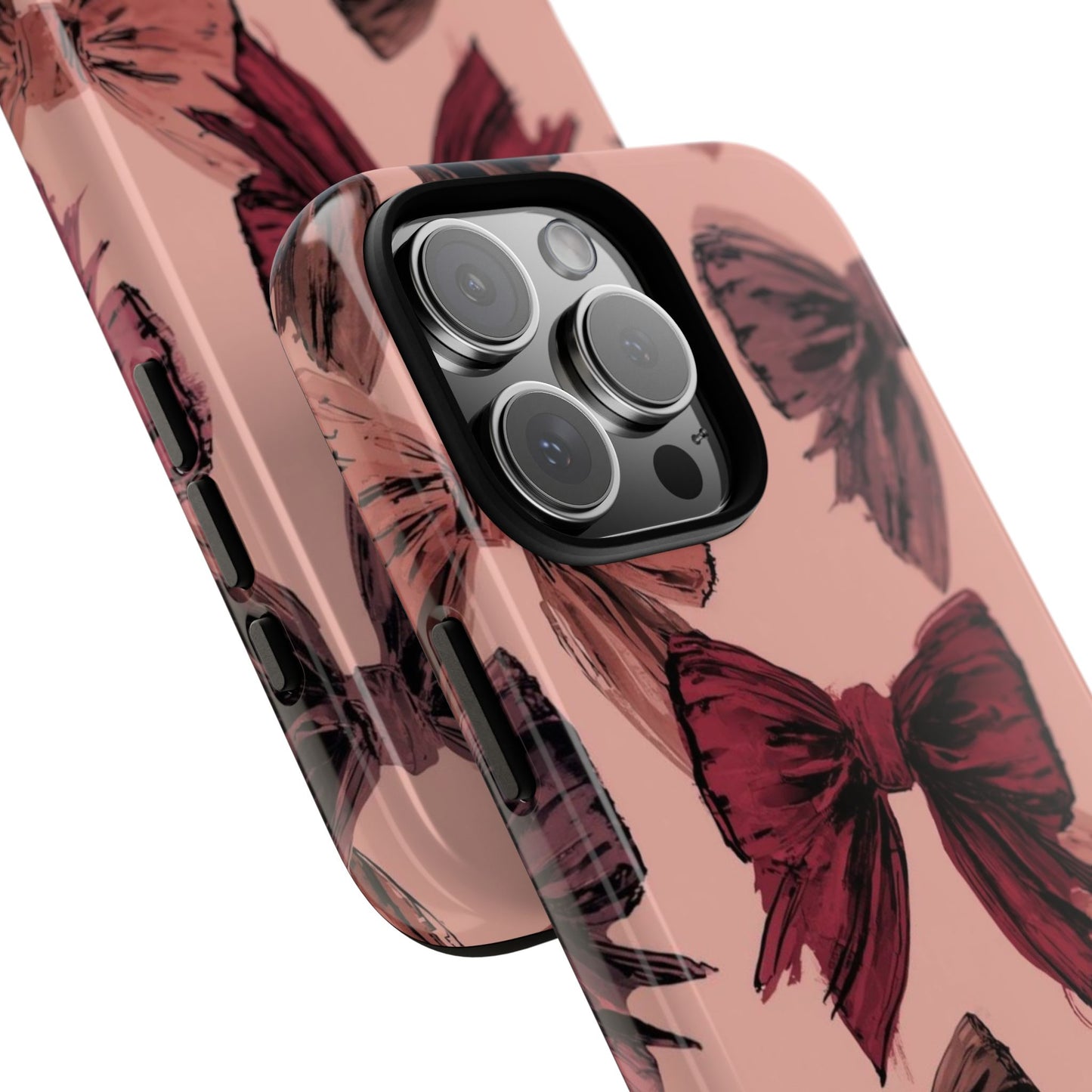 Bow Pattern Tough Phone Case — Pink Watercolor Bows Protective iPhone Cover