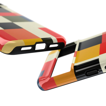 Abstract Color Block Tough Phone Case — Retro Geometric Protective Cover