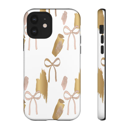 Phone Case — Gold Brushstroke & Blush Bow Pattern