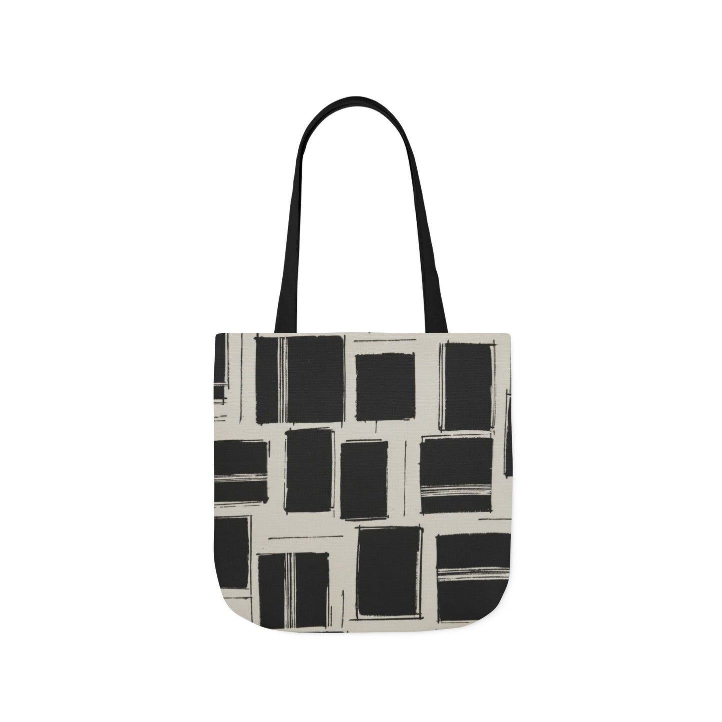 Black Brushstroke Squares Canvas Tote Bag — Modern Geometric Market Tote
