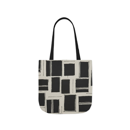 Black Brushstroke Squares Canvas Tote Bag — Modern Geometric Market Tote