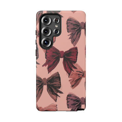 Bow Pattern Tough Phone Case — Pink Watercolor Bows Protective iPhone Cover