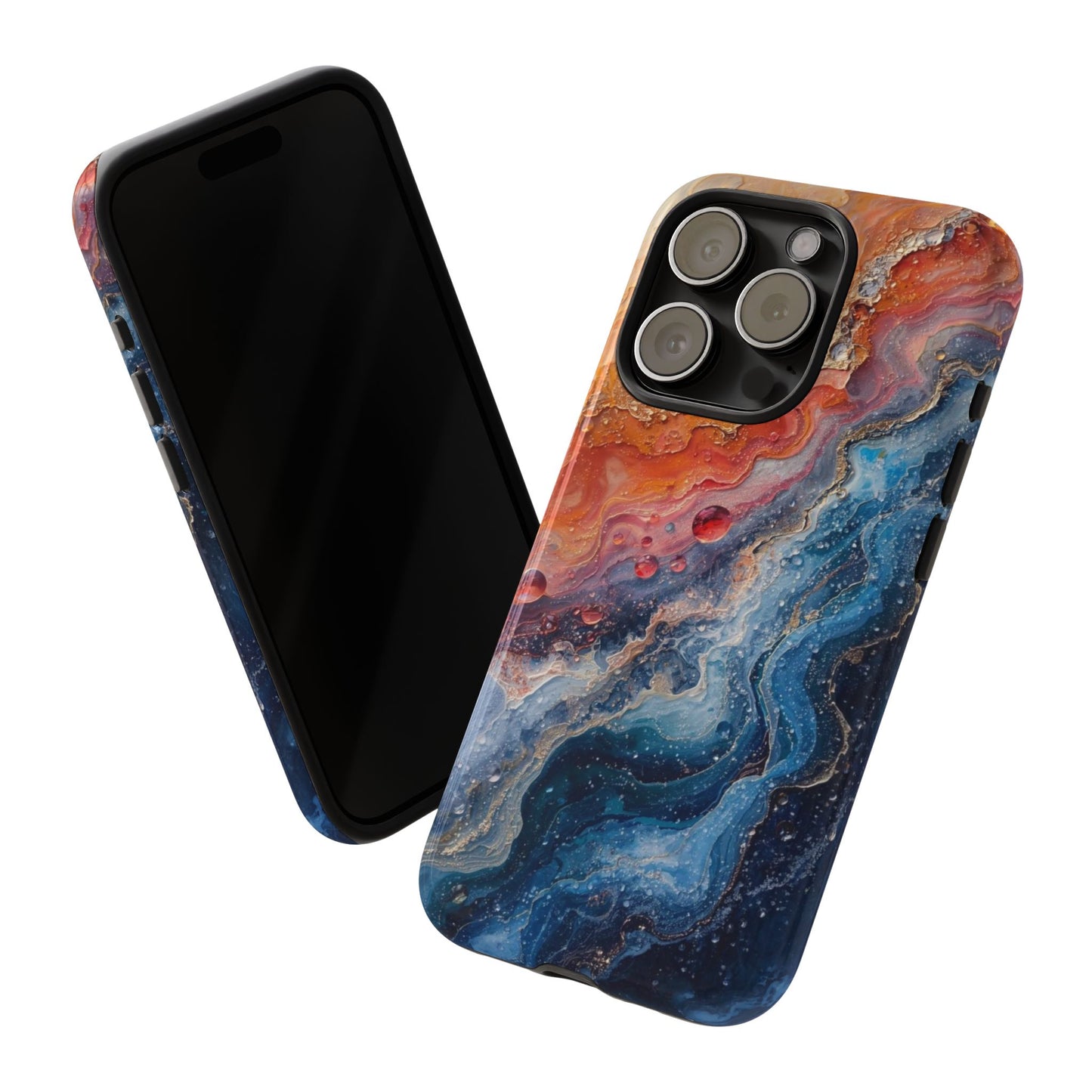 Marbled Galaxy Tough Phone Case — Abstract Blue & Coral Protective Cover
