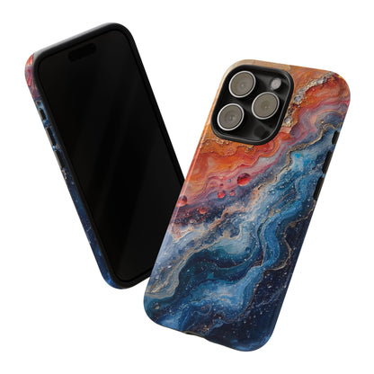 Marbled Galaxy Tough Phone Case — Abstract Blue & Coral Protective Cover