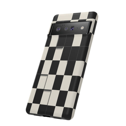 Checkerboard Tough Phone Case — Classic Black & Cream Grid Protective Cover