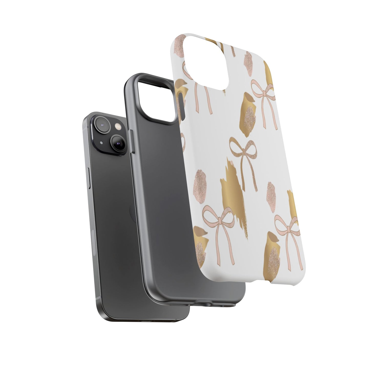 Phone Case — Gold Brushstroke & Blush Bow Pattern