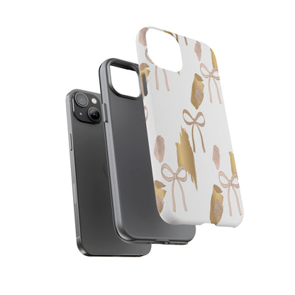 Phone Case — Gold Brushstroke & Blush Bow Pattern