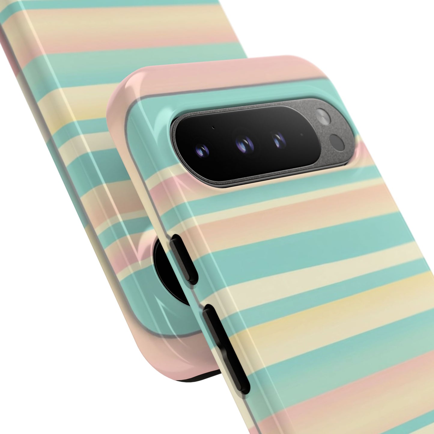 Pastel Striped Tough Phone Case — Mint, Peach & Cream Protective Cover