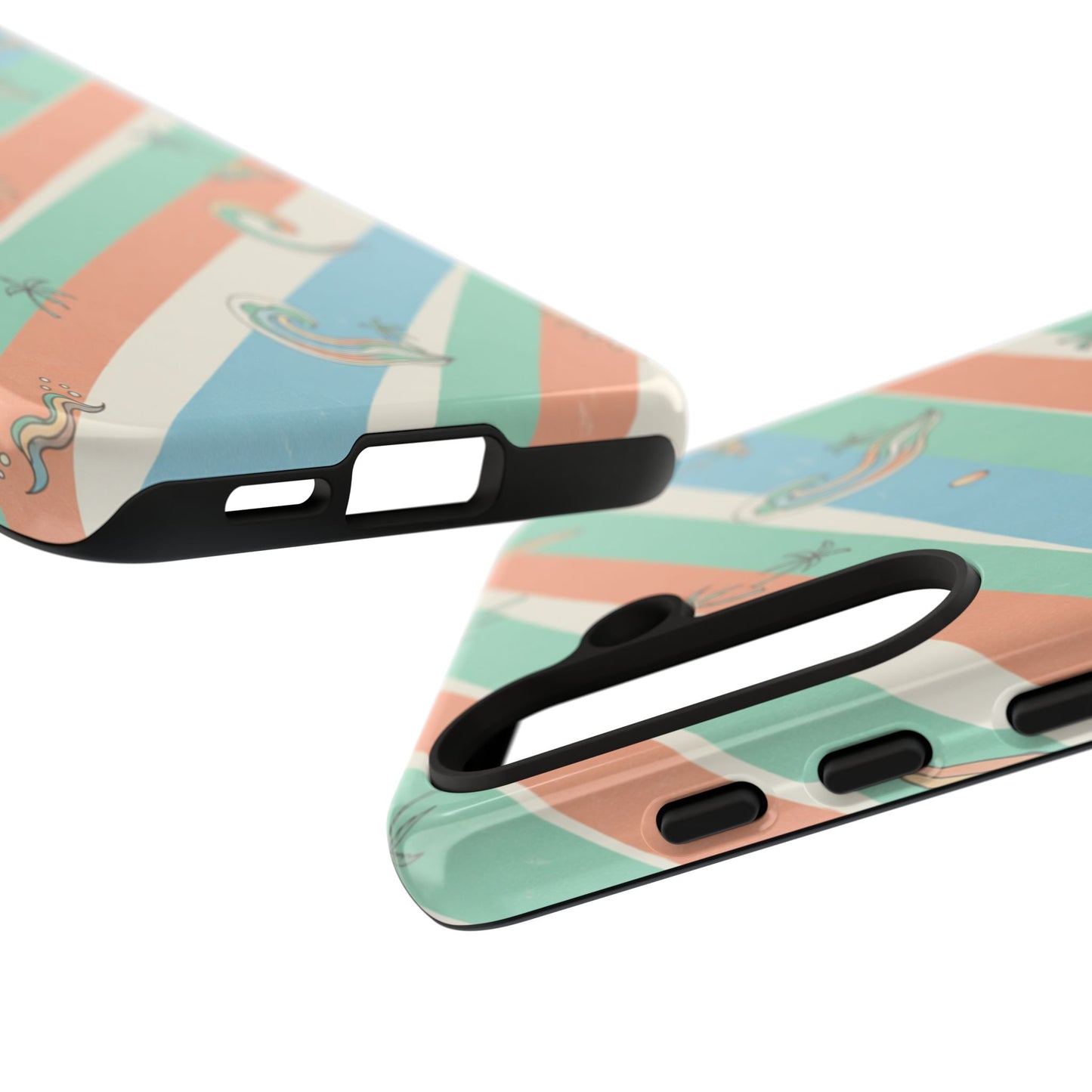 Retro Beach Stripes Phone Case — Sun, Waves & Palm Pattern Tough Case
