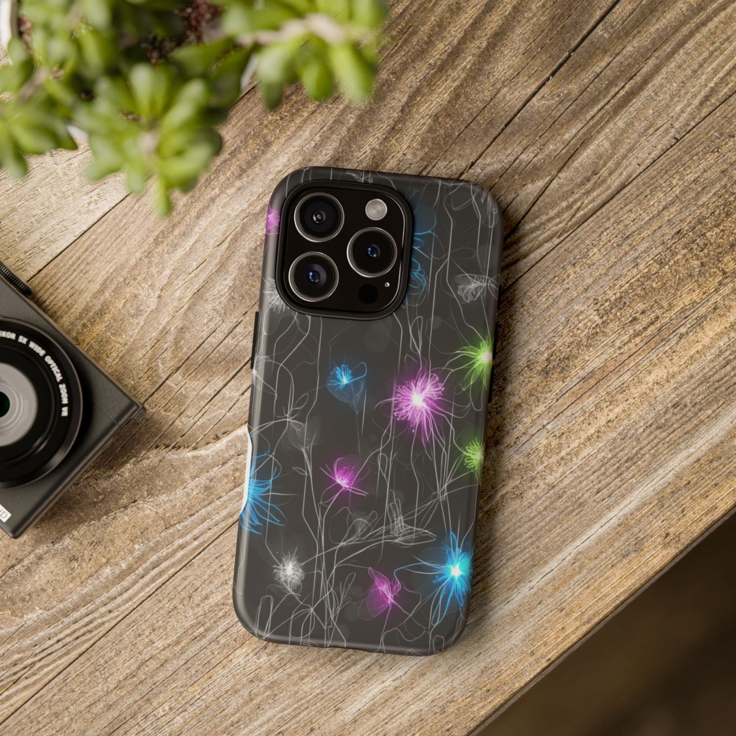 Neon Floral Tough Phone Case — Glow Flower Protective iPhone Cover